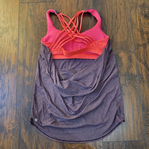 Lululemon Wild Tank Built In Strappy Pink Bra Heathered Plum Tank Size 6 - Picture 2 of 5